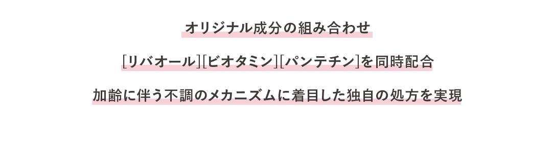 オリジナル成分の組み合わせ [リバオール][ビオタミン][パンテチン]を同時配合 加齢に伴う不調のメカニズムに着目した独自の処方を実現