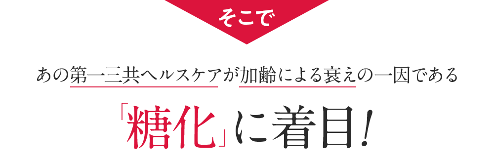 そこで あの第一三共ヘルスケアが加齢による衰えの一因である「糖化」に着目！