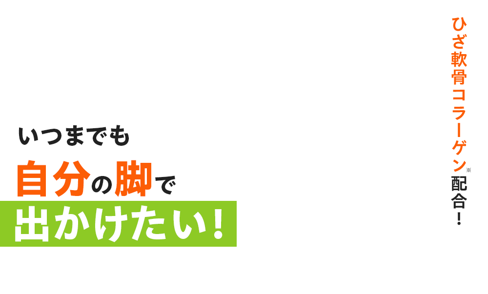 ひざ軟骨コラーゲン※配合! いつまでも自分の脚で出かけたい! ※非変性Ⅱ型コラーゲン(酵素分解水溶化コラーゲンペプチドとして)
