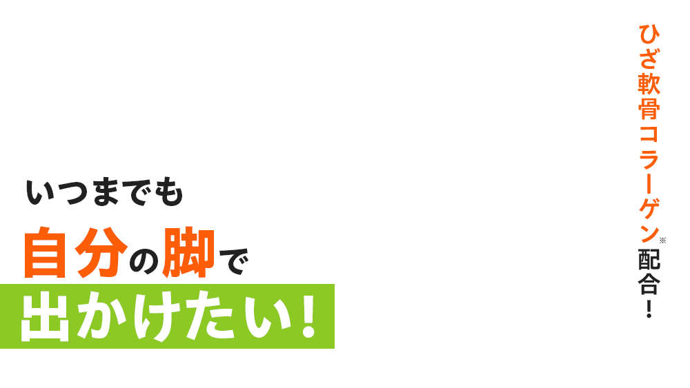 ひざ軟骨コラーゲン※配合！ いつまでも自分の脚で出かけたい！ ※非変性Ⅱ型コラーゲン（酵素分解水溶化コラーゲンペプチドとして）