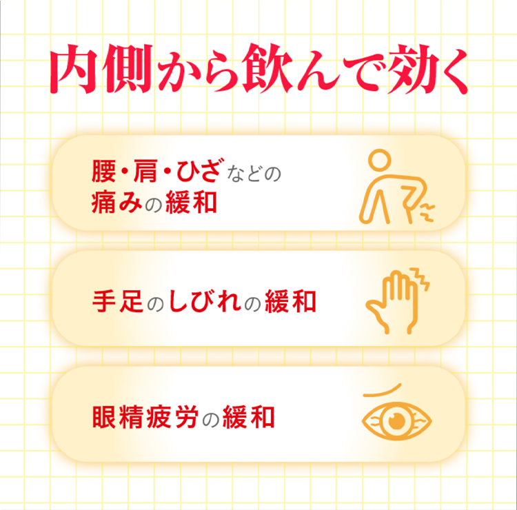 腰・肩・ひざなどの痛みの緩和 手足のしびれの緩和 眼精疲労の緩和