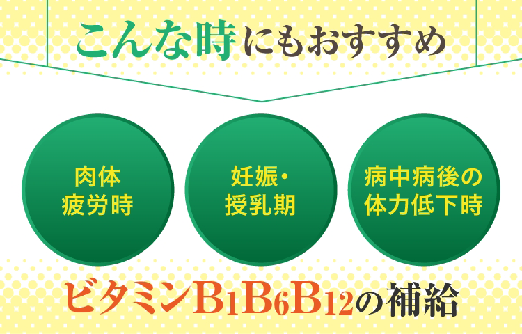 こんな時にもおすすめ 肉体疲労時 妊娠・授乳期 病中病後の体力低下時 ビタミンB1 B6 B12の補給