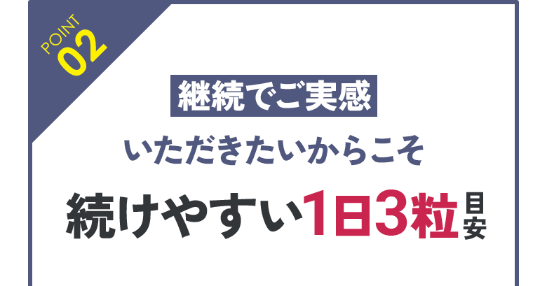 POINT 02:継続でご実感いただきたいからこそ 続けやすい1日3粒目安