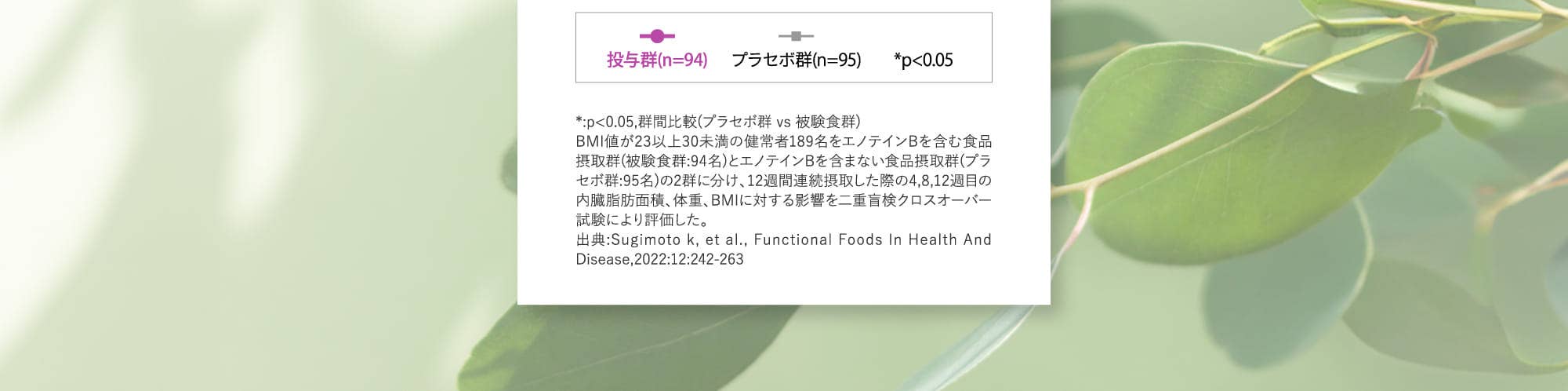 *:p<0.05,群間比較(プラセボ群vs被験食群)