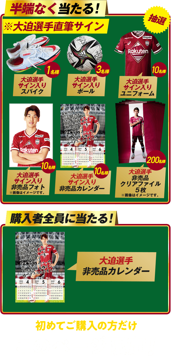 スタジアムツアー観戦チケット付き15組30名様、VIP席観戦チケット4組8名様、観戦チケット30組60名様