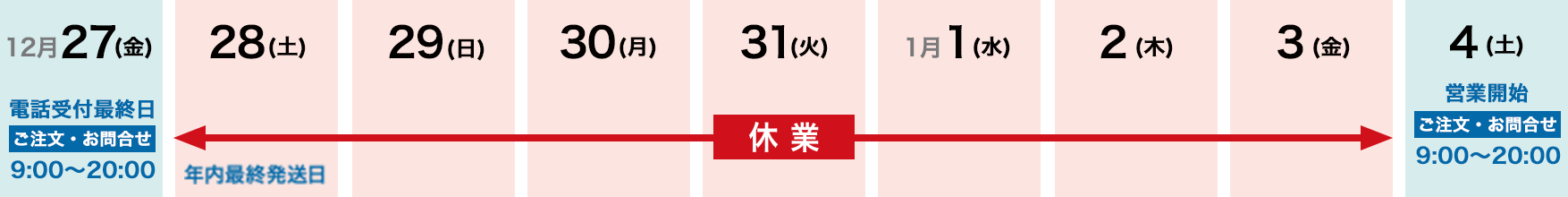 年末年始の営業時間のご案内