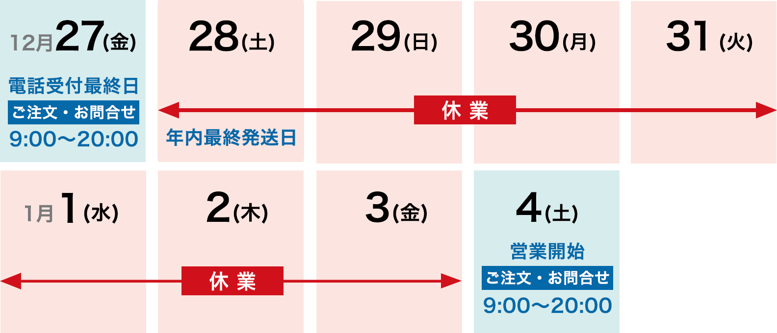 年末年始の営業時間のご案内