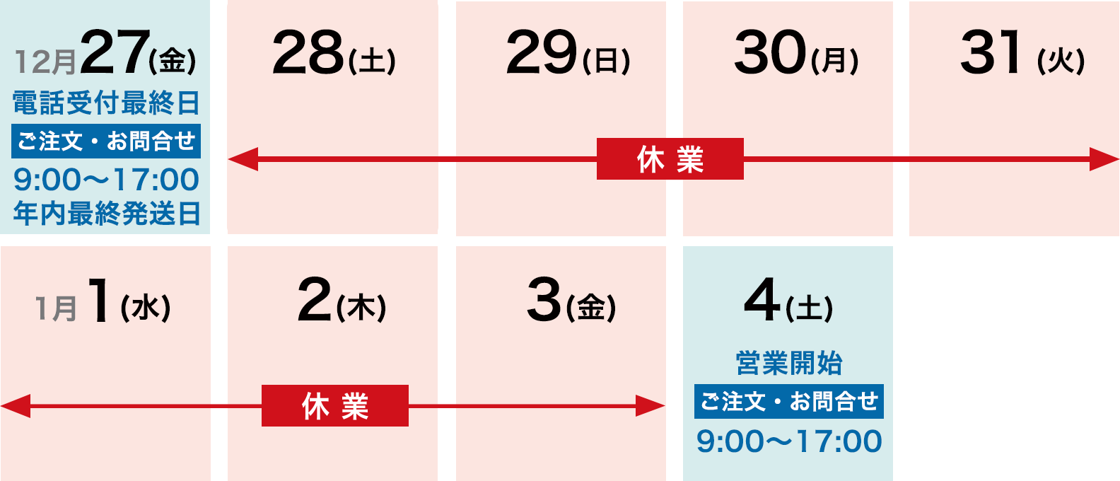 年末年始の営業時間のご案内