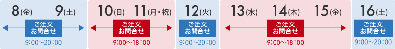 8月13日(水)～15日(金)営業時間変更 ご注文・お問合せ9:00～18:00
