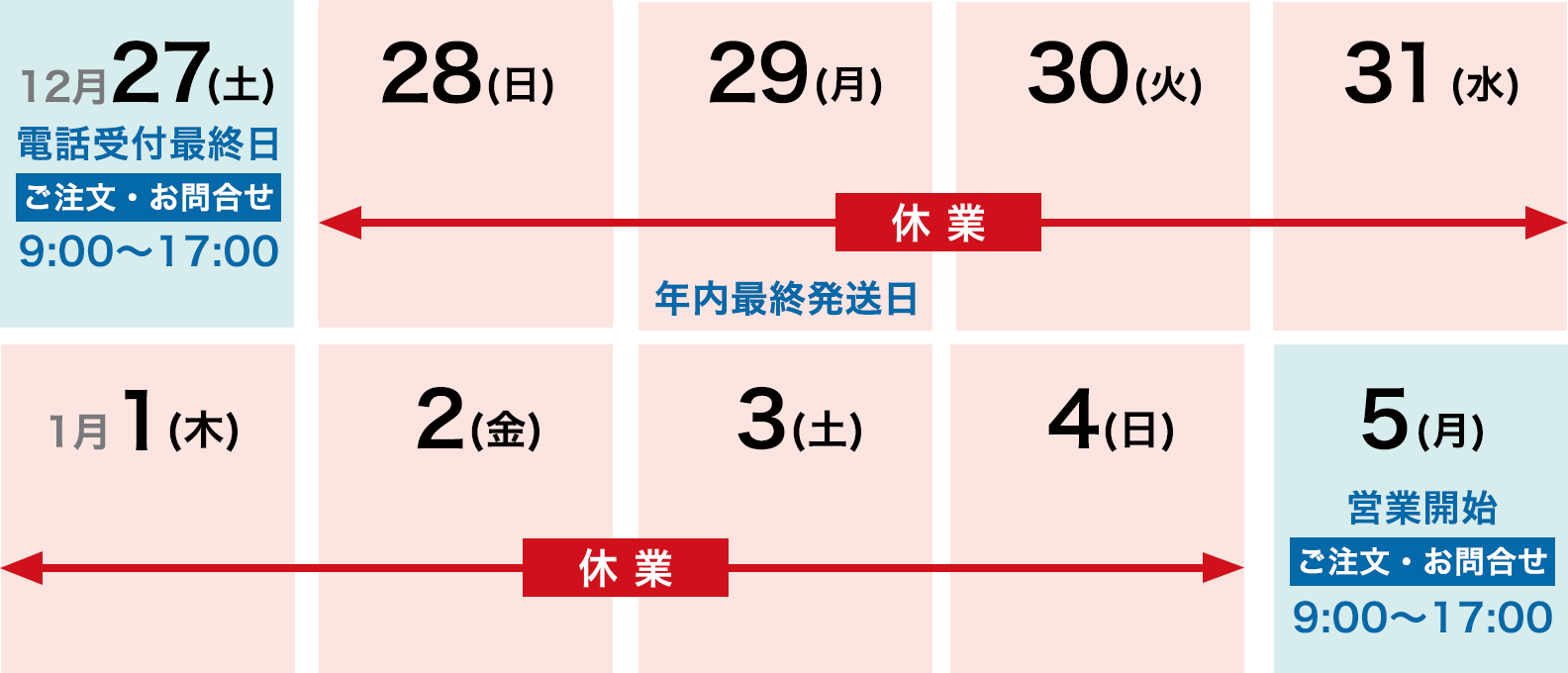 年末年始の営業時間のご案内